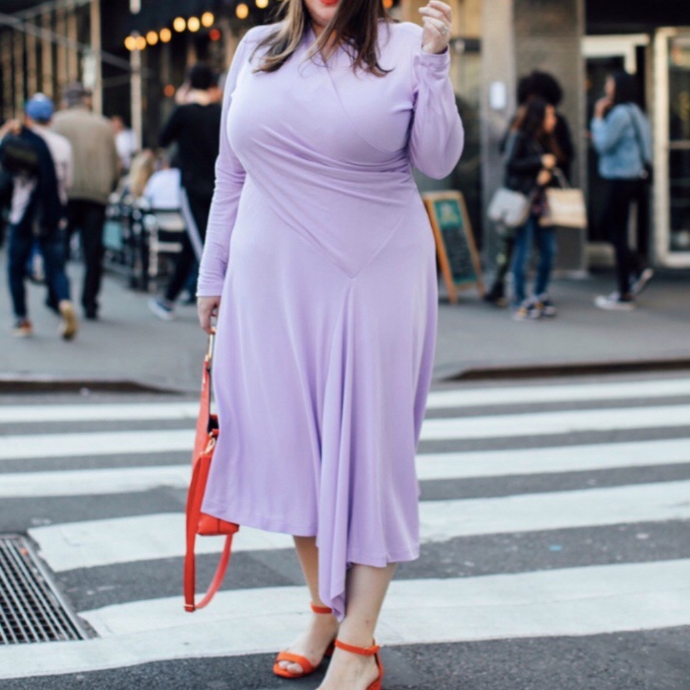 Sika Collection Stella Faux Wrap Jersey Long Sleeve Midi Dress Lilac NWT 14
